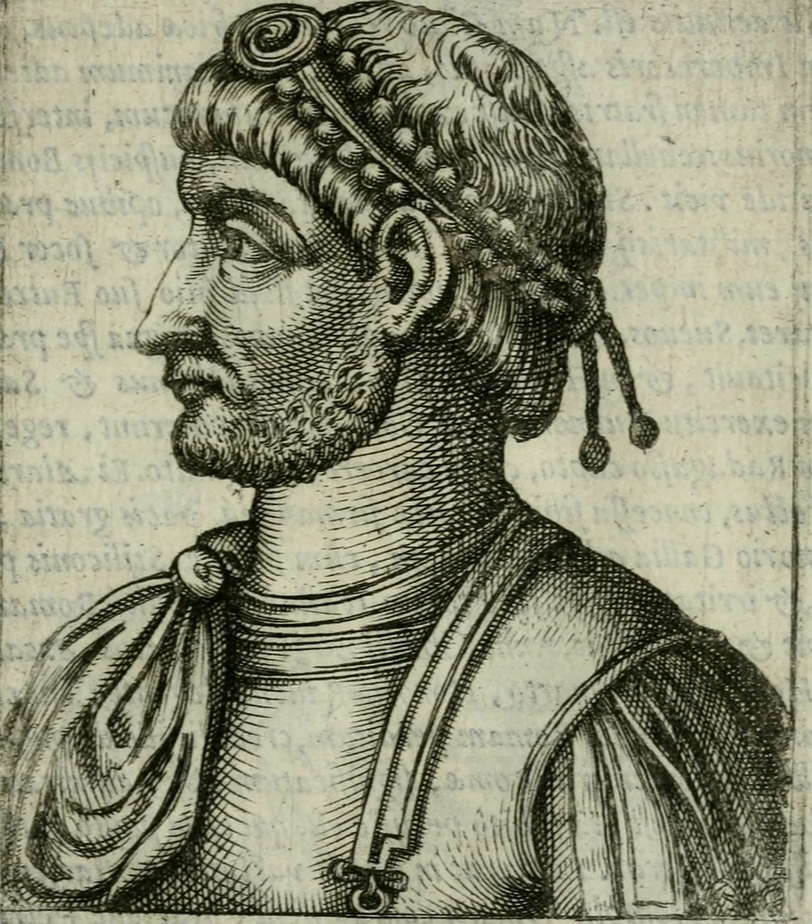 An illustration from Romanorvm imperatorvm effigies : elogijs ex diuersis scriptoribus per Thomam Treteru S. Mariae Transtyberim canonicum collectis, 1583, leaf 186