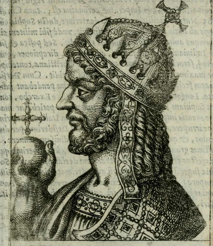 An illustration from Romanorvm imperatorvm effigies : elogijs ex diuersis scriptoribus per Thomam Treteru S. Mariae Transtyberim canonicum collectis, 1583, leaf 204