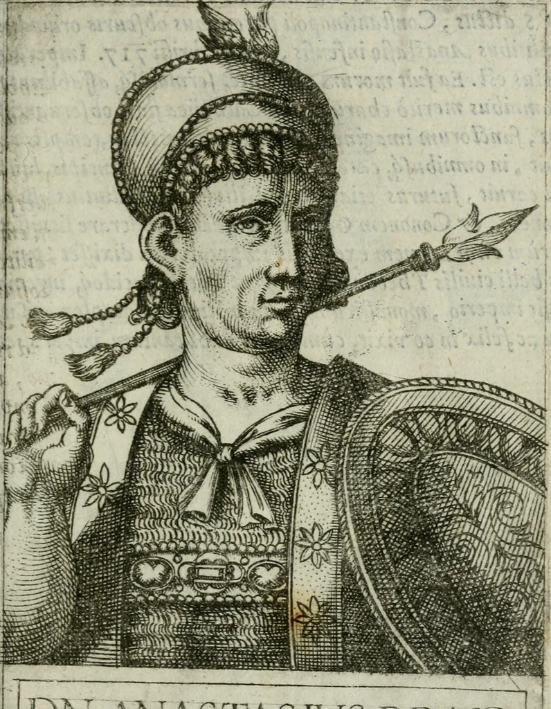 An illustration from Romanorvm imperatorvm effigies : elogijs ex diuersis scriptoribus per Thomam Treteru S. Mariae Transtyberim canonicum collectis, 1583, leaf 228