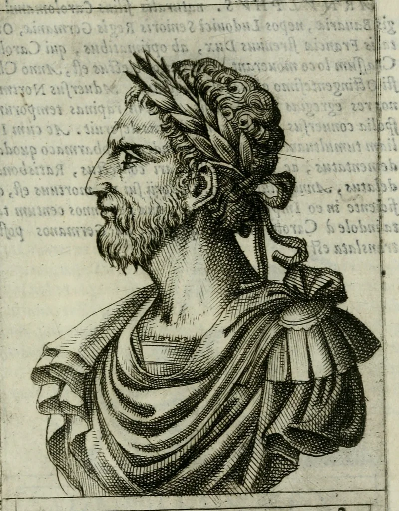 An illustration from Romanorvm imperatorvm effigies : elogijs ex diuersis scriptoribus per Thomam Treteru S. Mariae Transtyberim canonicum collectis, 1583, leaf 250