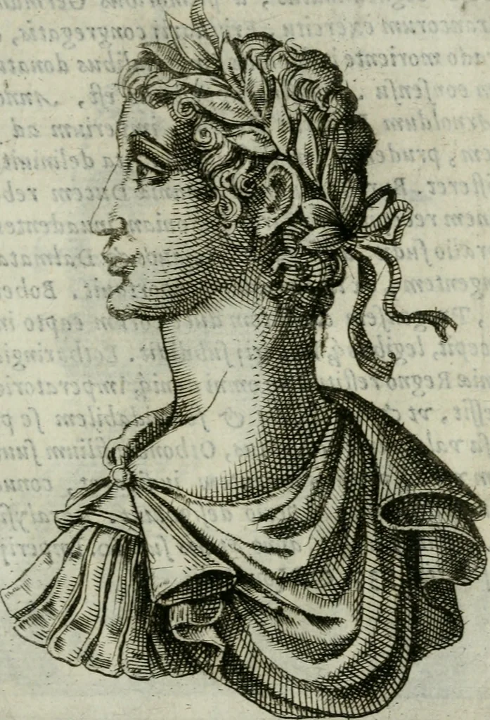 An illustration from Romanorvm imperatorvm effigies : elogijs ex diuersis scriptoribus per Thomam Treteru S. Mariae Transtyberim canonicum collectis, 1583, leaf 256