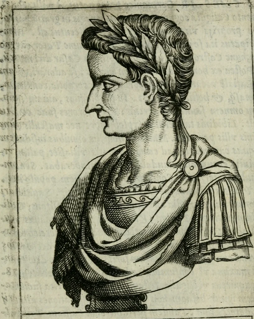 An illustration from Romanorvm imperatorvm effigies : elogijs ex diuersis scriptoribus per Thomam Treteru S. Mariae Transtyberim canonicum collectis, 1583, leaf 28