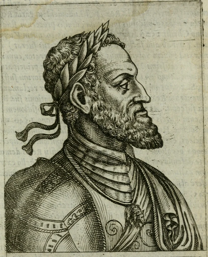 An illustration from Romanorvm imperatorvm effigies : elogijs ex diuersis scriptoribus per Thomam Treteru S. Mariae Transtyberim canonicum collectis, 1583, leaf 318
