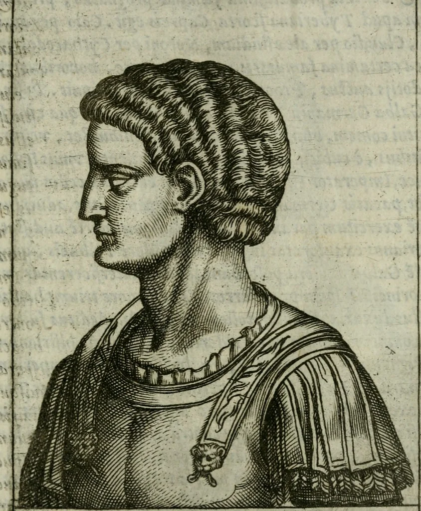 An illustration from Romanorvm imperatorvm effigies : elogijs ex diuersis scriptoribus per Thomam Treteru S. Mariae Transtyberim canonicum collectis, 1583, leaf 38