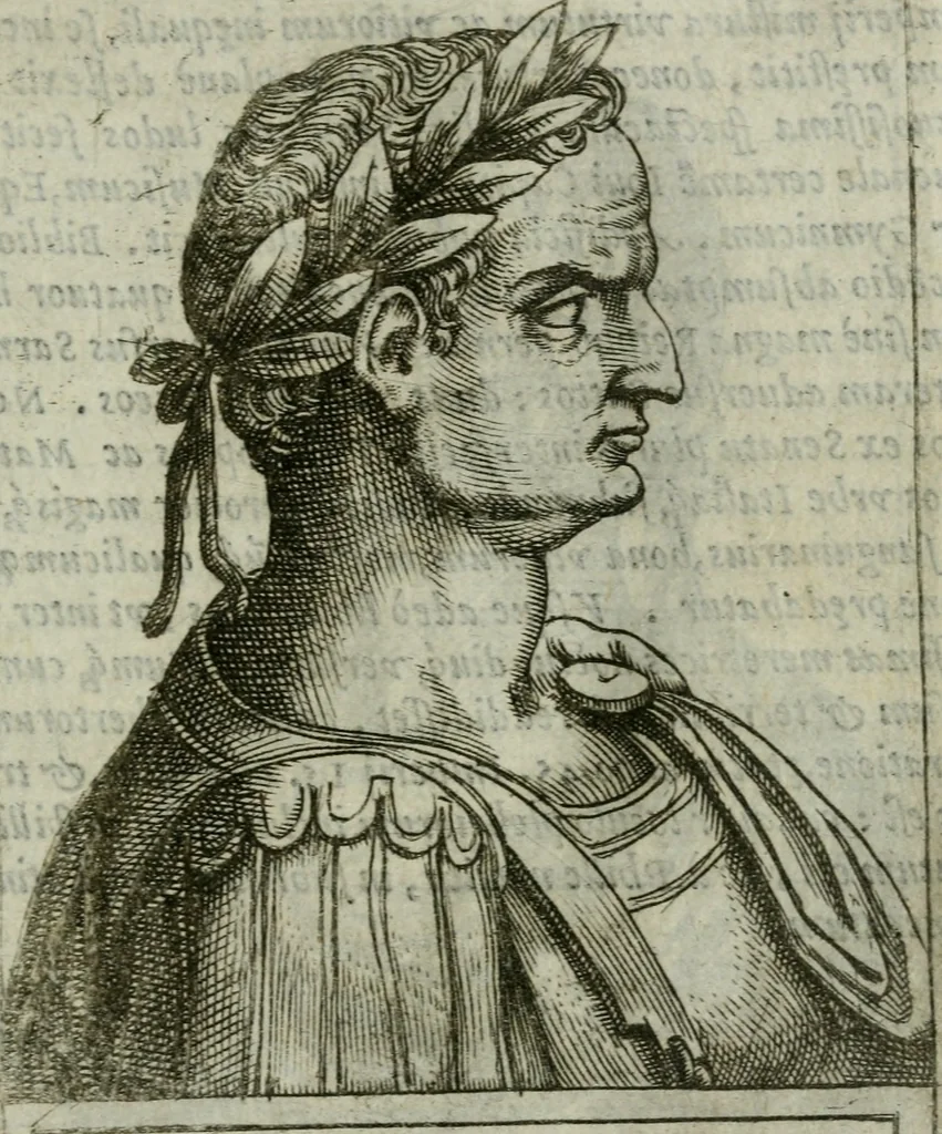 An illustration from Romanorvm imperatorvm effigies : elogijs ex diuersis scriptoribus per Thomam Treteru S. Mariae Transtyberim canonicum collectis, 1583, leaf 44
