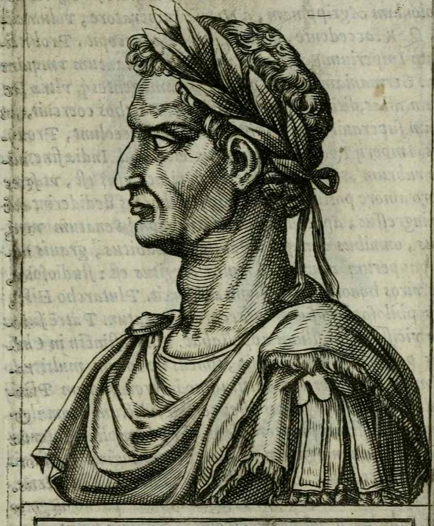 An illustration from Romanorvm imperatorvm effigies : elogijs ex diuersis scriptoribus per Thomam Treteru S. Mariae Transtyberim canonicum collectis, 1583, leaf 48