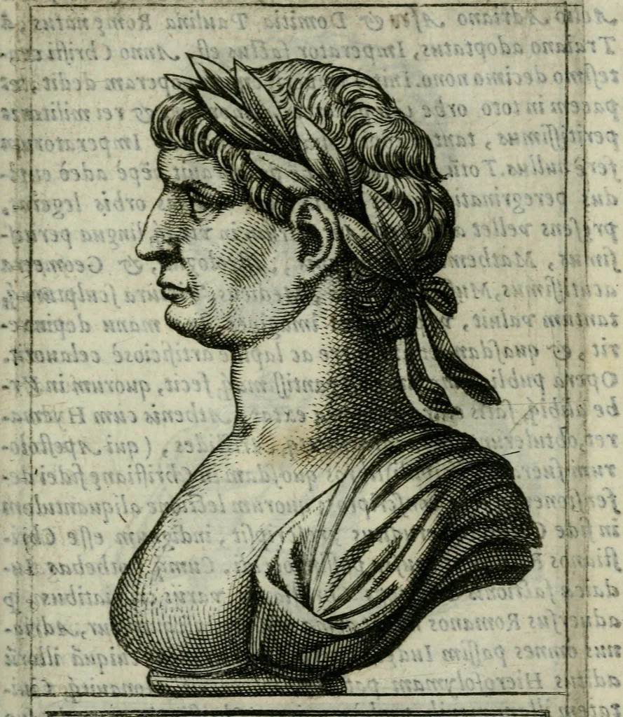 An illustration from Romanorvm imperatorvm effigies : elogijs ex diuersis scriptoribus per Thomam Treteru S. Mariae Transtyberim canonicum collectis, 1583, leaf 50