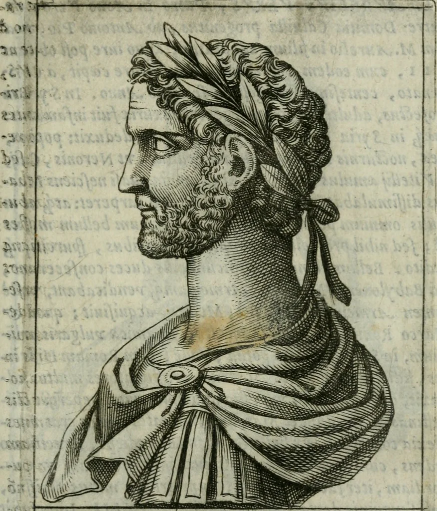 An illustration from Romanorvm imperatorvm effigies : elogijs ex diuersis scriptoribus per Thomam Treteru S. Mariae Transtyberim canonicum collectis, 1583, leaf 54