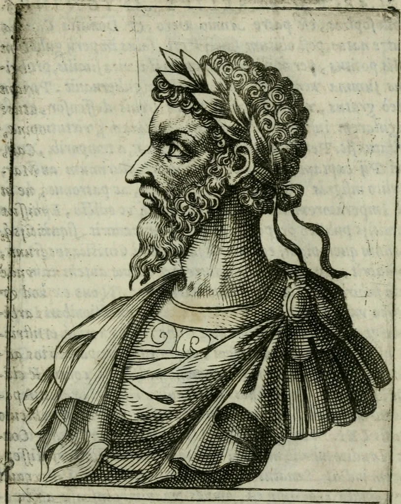 An illustration from Romanorvm imperatorvm effigies : elogijs ex diuersis scriptoribus per Thomam Treteru S. Mariae Transtyberim canonicum collectis, 1583, leaf 56