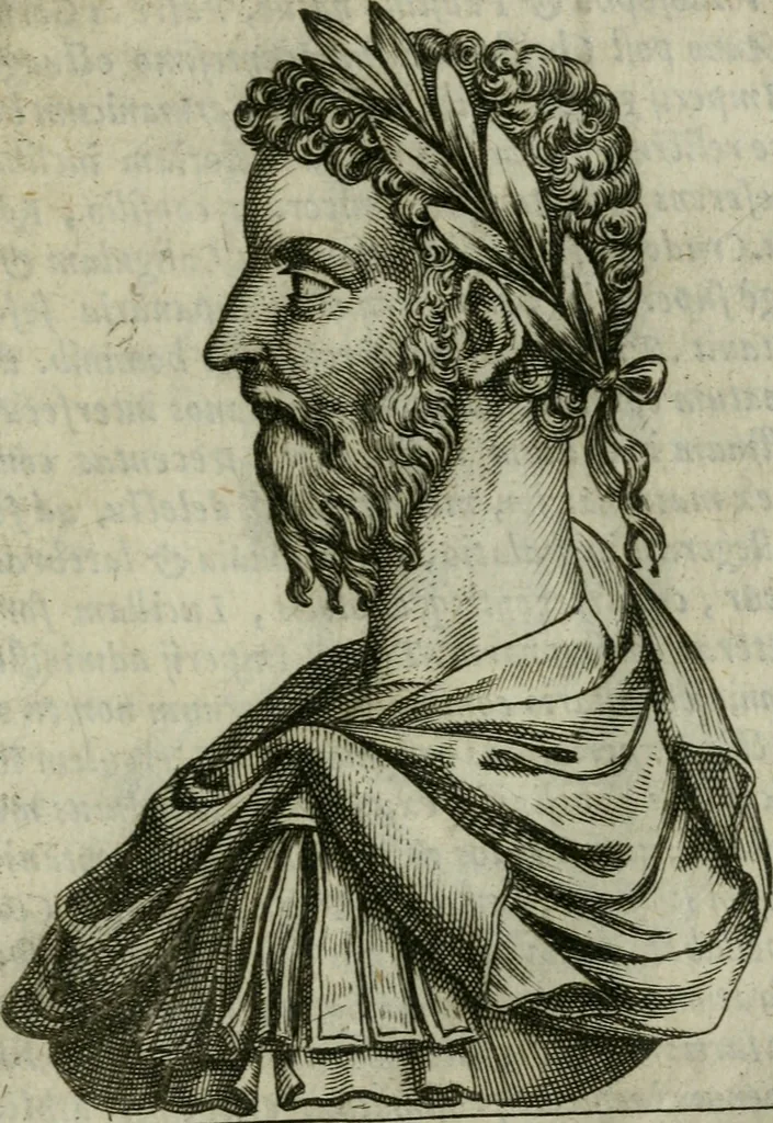 An illustration from Romanorvm imperatorvm effigies : elogijs ex diuersis scriptoribus per Thomam Treteru S. Mariae Transtyberim canonicum collectis, 1583, leaf 58