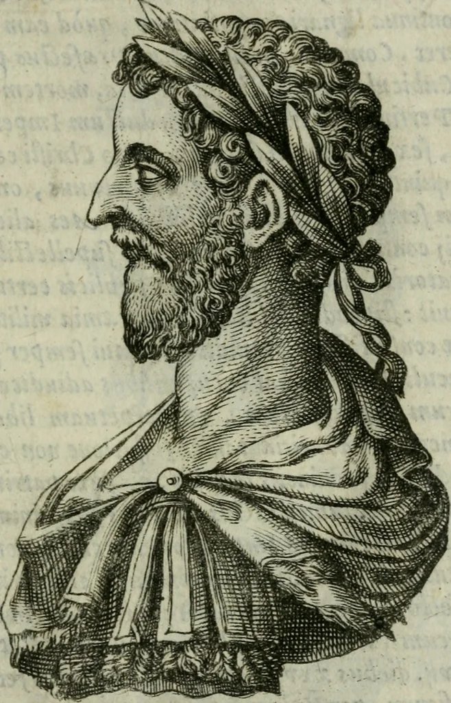 An illustration from Romanorvm imperatorvm effigies : elogijs ex diuersis scriptoribus per Thomam Treteru S. Mariae Transtyberim canonicum collectis, 1583, leaf 60