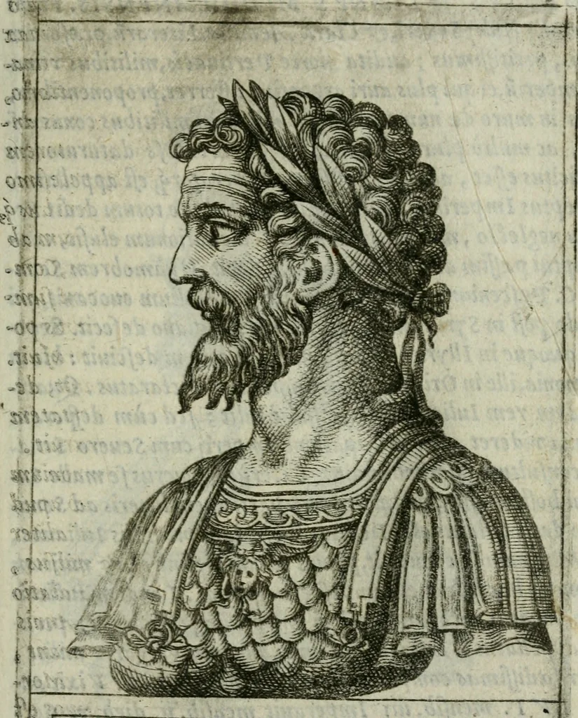 An illustration from Romanorvm imperatorvm effigies : elogijs ex diuersis scriptoribus per Thomam Treteru S. Mariae Transtyberim canonicum collectis, 1583, leaf 62