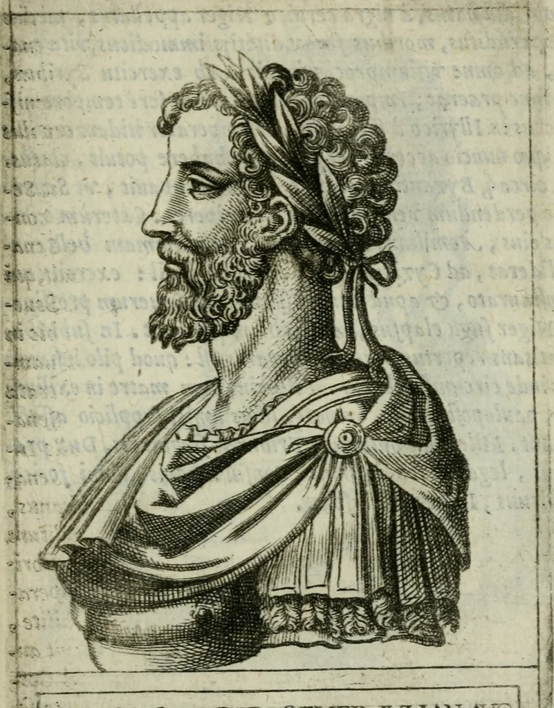 An illustration from Romanorvm imperatorvm effigies : elogijs ex diuersis scriptoribus per Thomam Treteru S. Mariae Transtyberim canonicum collectis, 1583, leaf 64