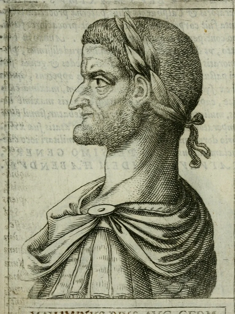 An illustration from Romanorvm imperatorvm effigies : elogijs ex diuersis scriptoribus per Thomam Treteru S. Mariae Transtyberim canonicum collectis, 1583, leaf 84