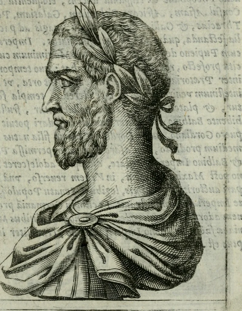 An illustration from Romanorvm imperatorvm effigies : elogijs ex diuersis scriptoribus per Thomam Treteru S. Mariae Transtyberim canonicum collectis, 1583, leaf 90