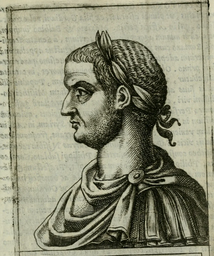 An illustration from Romanorvm imperatorvm effigies : elogijs ex diuersis scriptoribus per Thomam Treteru S. Mariae Transtyberim canonicum collectis, 1583, leaf 92