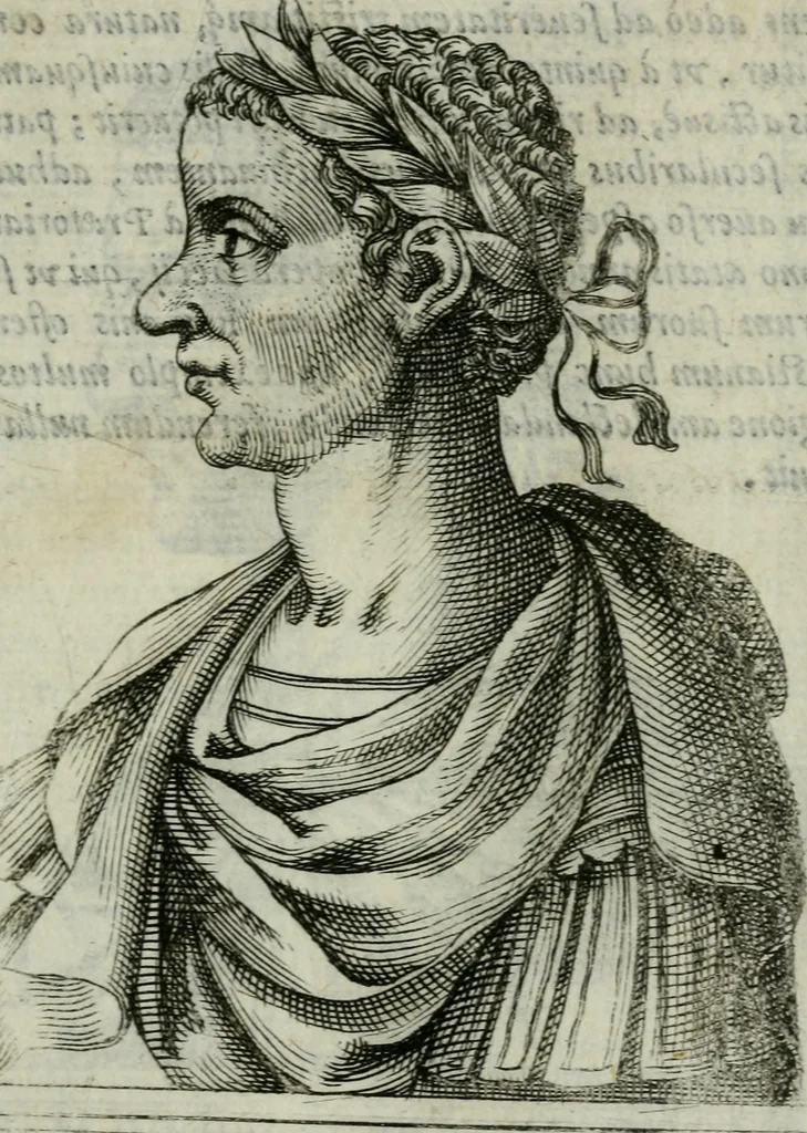 An illustration from Romanorvm imperatorvm effigies : elogijs ex diuersis scriptoribus per Thomam Treteru S. Mariae Transtyberim canonicum collectis, 1583, leaf 96