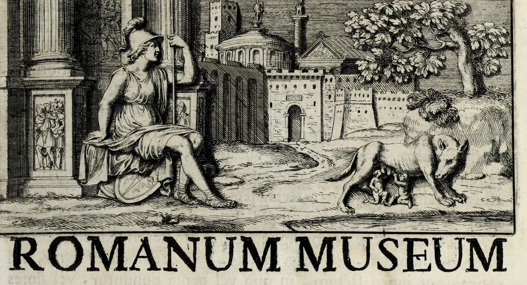 An illustration from Romanum museum, sive, Thesaurus eruditae antiquitatis : in quo gemmae, idola, insignia sacerdotalia, instrumenta sacrificijs inservientia, lucernae, vasa, bullae, armillae, fibulae, claves, annuli, tesserae, styli, strigiles, gutti, phialae lacrymatoriae, vota, signa militaria, &c. centum & septuaginta tabulis aeneis incisa referuntur ac dilucidantur, 1690, leaf 27