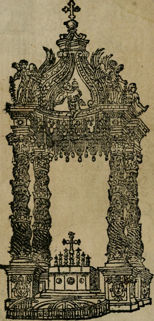 An illustration from Roma ricercata nel suo sito : con tutte le curiosità, che in essa si ritrouano, tanto antiche, come moderne, cioè chiese, monasterij, hospidali, collegij, seminarij, tempij, teatri, anfiteatri, naumachie, cerchi, fori, curie, palazzi, e statue, librarie, musei, pitture, sculture, & i nomi degli artefici, 1687, leaf 23