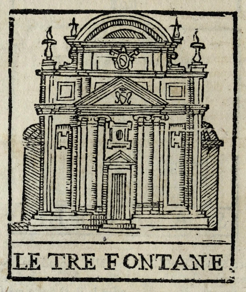 An illustration from Roma sacra, antica, e moderna : figurata e diuisa in tre parti, nella prima delle quali si contengono tutte le chiese, reliquie, stationi, indulgenze, ospedali, monasteri, compagnie, collegij seminari, pitture, e scolture, con la vita de' fondatori, e nomi degl' artefici : nella seconda si contiene la genealogia di Romolo, la serie de i rè, consoli e imperatori, teatri, anfiteatri, naumachie, cerchij, fori, curie, palazzi, & altre antichità : nella terza si contiene la descrittione dello stato presente secondo l'ordine di quattordici rioni, con le loro strade, piazze, fontane ... medaglie di tutti i pontefici delineate dal famoso Tempesta, e nomi dell' imperatori, rè, e duchi : cauate da Tito Liuio ... & altri graui autori : con tauola copiosa, & aggionta di tutte le cose notabili, 1687, leaf 70