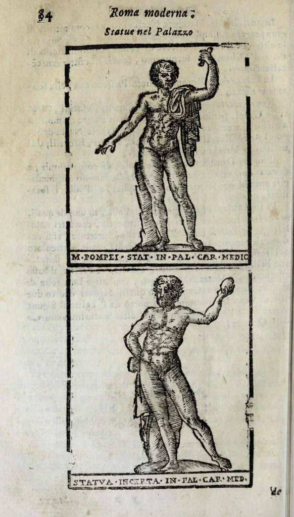 An illustration from Roma sacra, antica, e moderna : figurata e diuisa in tre parti, nella prima delle quali si contengono tutte le chiese, reliquie, stationi, indulgenze, ospedali, monasteri, compagnie, collegij seminari, pitture, e scolture, con la vita de' fondatori, e nomi degl' artefici : nella seconda si contiene la genealogia di Romolo, la serie de i rè, consoli e imperatori, teatri, anfiteatri, naumachie, cerchij, fori, curie, palazzi, & altre antichità : nella terza si contiene la descrittione dello stato presente secondo l'ordine di quattordici rioni, con le loro strade, piazze, fontane ... medaglie di tutti i pontefici delineate dal famoso Tempesta, e nomi dell' imperatori, rè, e duchi : cauate da Tito Liuio ... & altri graui autori : con tauola copiosa, & aggionta di tutte le cose notabili, 1687, leaf 840