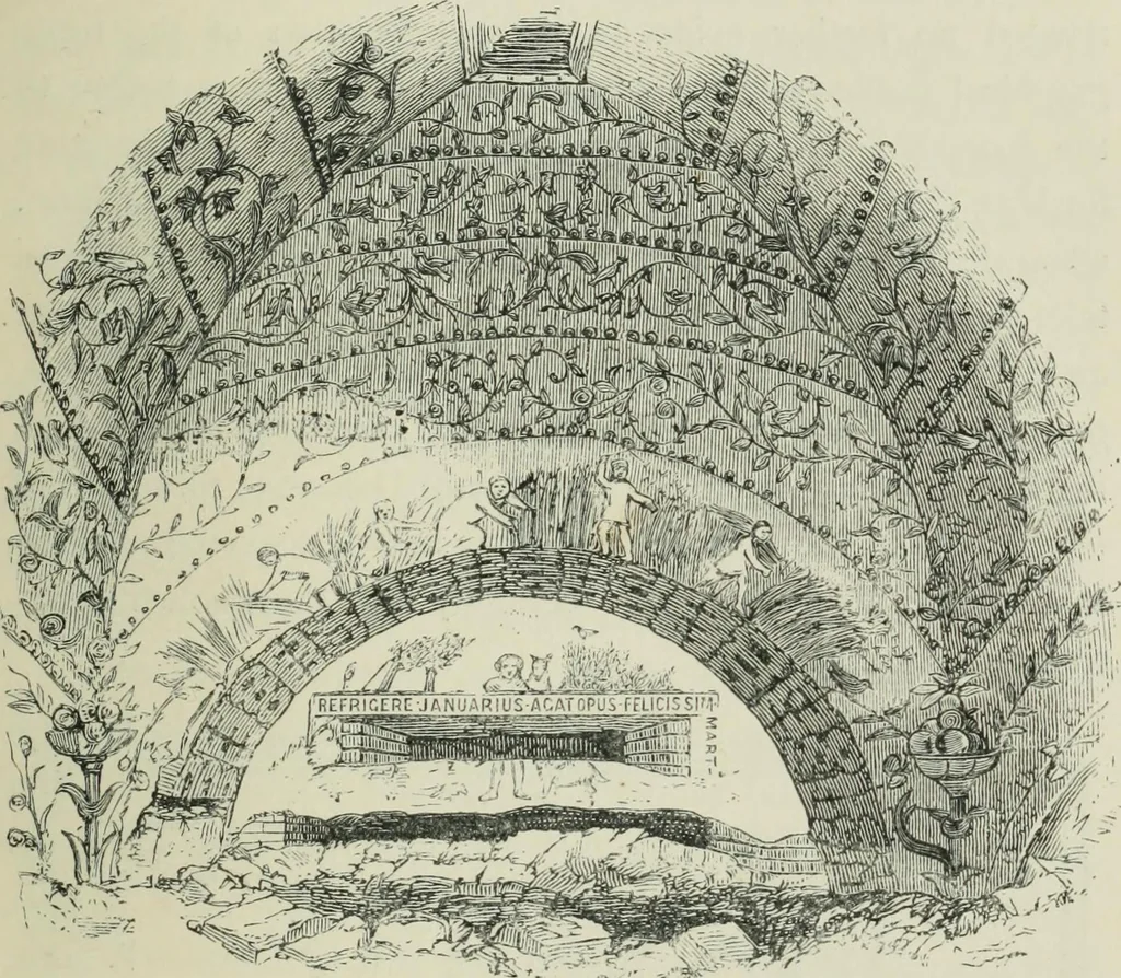 An illustration from Roma Sotterranea; or, Some account of the Roman catacombs especially of the cemetery of San Callisto, compiled from the works of Commendatore de Rossi with the consent of the author, 1869, leaf 106