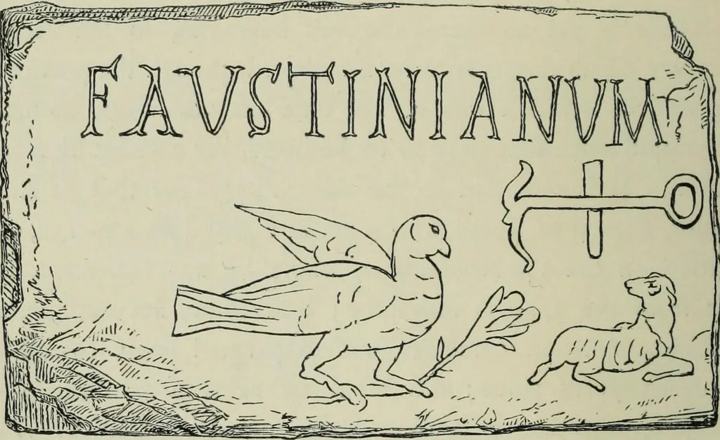 An illustration from Roma Sotterranea; or, Some account of the Roman catacombs especially of the cemetery of San Callisto, compiled from the works of Commendatore de Rossi with the consent of the author, 1869, leaf 109