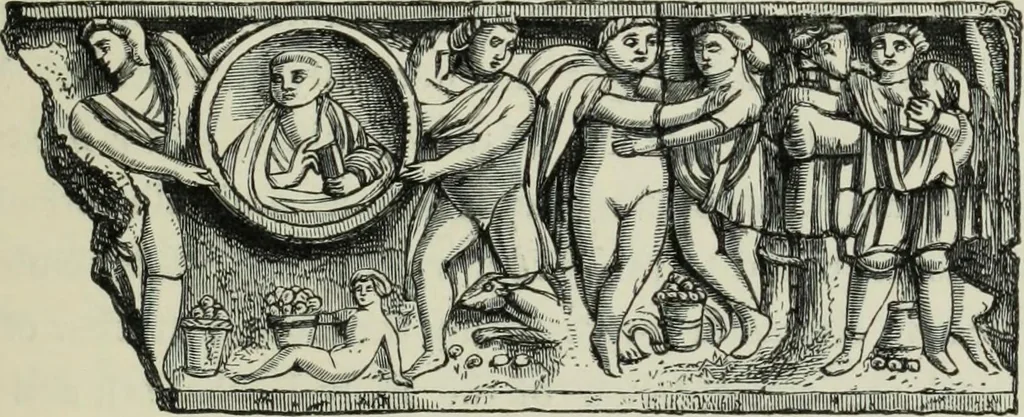 An illustration from Roma Sotterranea; or, Some account of the Roman catacombs especially of the cemetery of San Callisto, compiled from the works of Commendatore de Rossi with the consent of the author, 1869, leaf 288