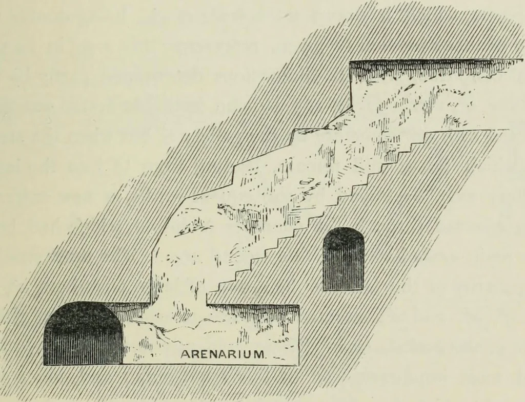 An illustration from Roma Sotterranea; or, Some account of the Roman catacombs especially of the cemetery of San Callisto, compiled from the works of Commendatore de Rossi with the consent of the author, 1869, leaf 374
