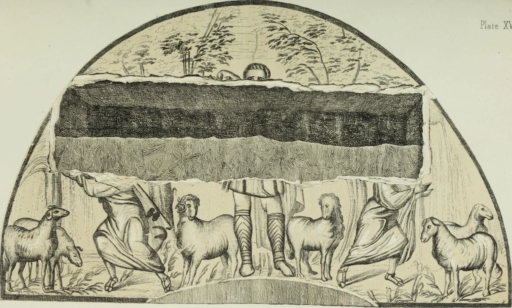 An illustration from Roma Sotterranea; or, Some account of the Roman catacombs especially of the cemetery of San Callisto, compiled from the works of Commendatore de Rossi with the consent of the author, 1869, leaf 476