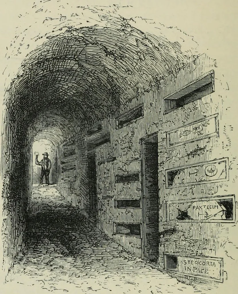 An illustration from Roma Sotterranea; or, Some account of the Roman catacombs especially of the cemetery of San Callisto, compiled from the works of Commendatore de Rossi with the consent of the author, 1869, leaf 53