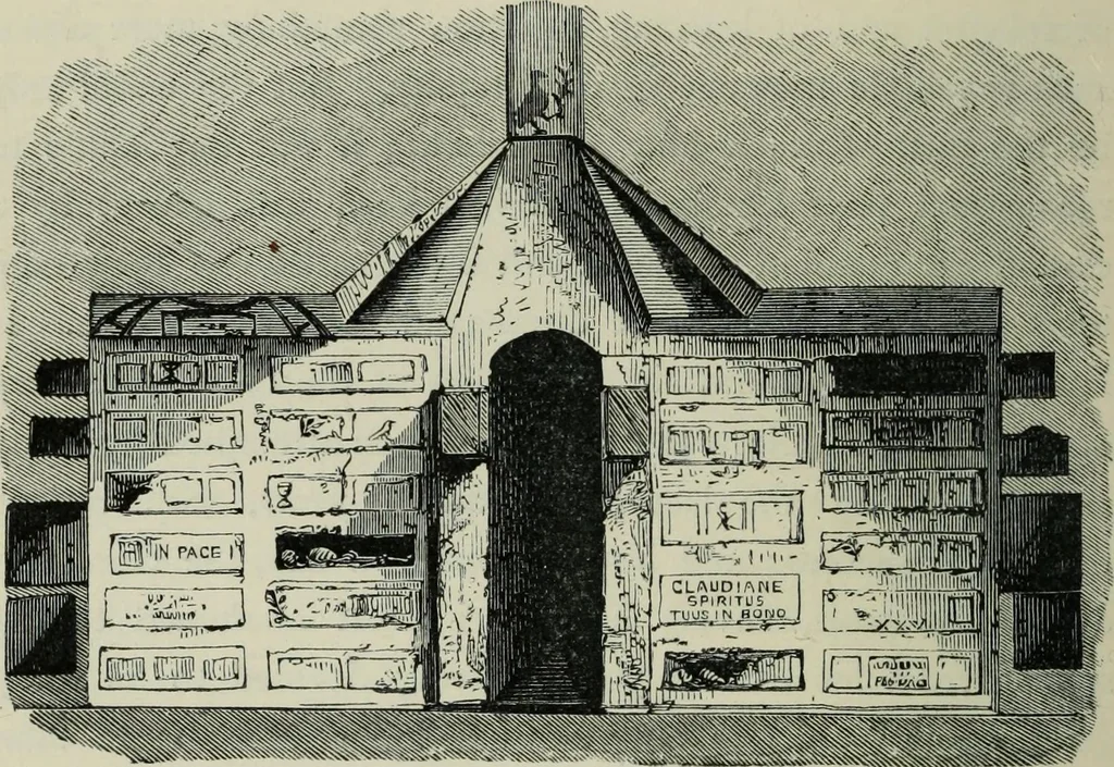 An illustration from Roma Sotterranea; or, Some account of the Roman catacombs especially of the cemetery of San Callisto, compiled from the works of Commendatore de Rossi with the consent of the author, 1869, leaf 61