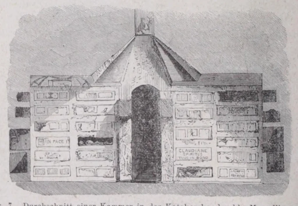 An illustration from Roma sotterranea : die römischen Katakomben. Eine Darstellung der neuesten Forschungen mit Zugrundelegung des Werkes, 1873, leaf 74