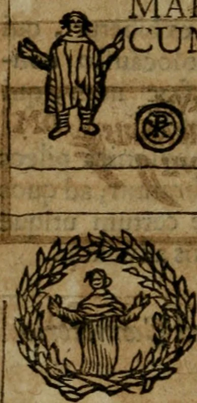 An illustration from Roma subterranea novissima : in qua antiqua christianorum et praecipue martyrum, coemeteria, tituli, monimenta, epitaphia, inscriptiones, ac nobiliora sanctorum sepulchra, tribus libris distincta, fideli enarratione pariter ac graphicis iconibus, ceu gemina face illustrantur : plurimaeque inde res ecclesiasticae declarantur, 1671, leaf 589