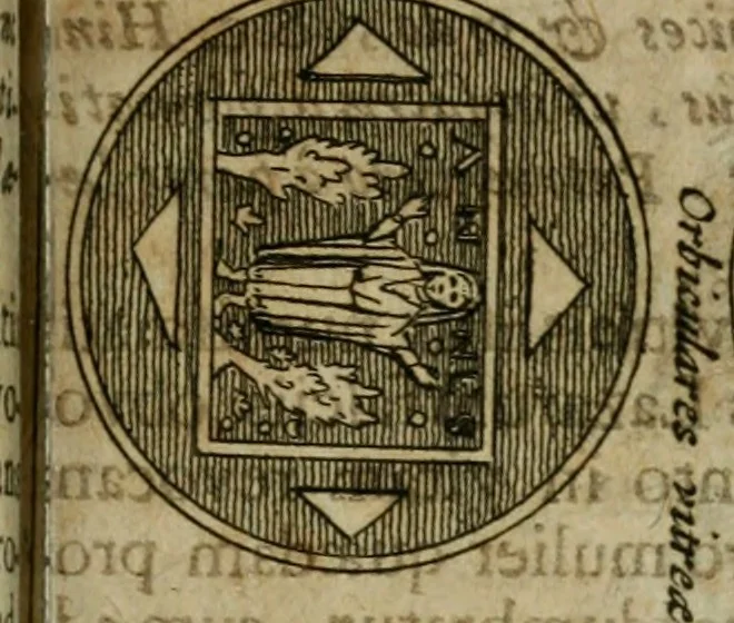 An illustration from Roma subterranea novissima : in qua antiqua christianorum et praecipue martyrum, coemeteria, tituli, monimenta, epitaphia, inscriptiones, ac nobiliora sanctorum sepulchra, tribus libris distincta, fideli enarratione pariter ac graphicis iconibus, ceu gemina face illustrantur : plurimaeque inde res ecclesiasticae declarantur, 1671, leaf 708