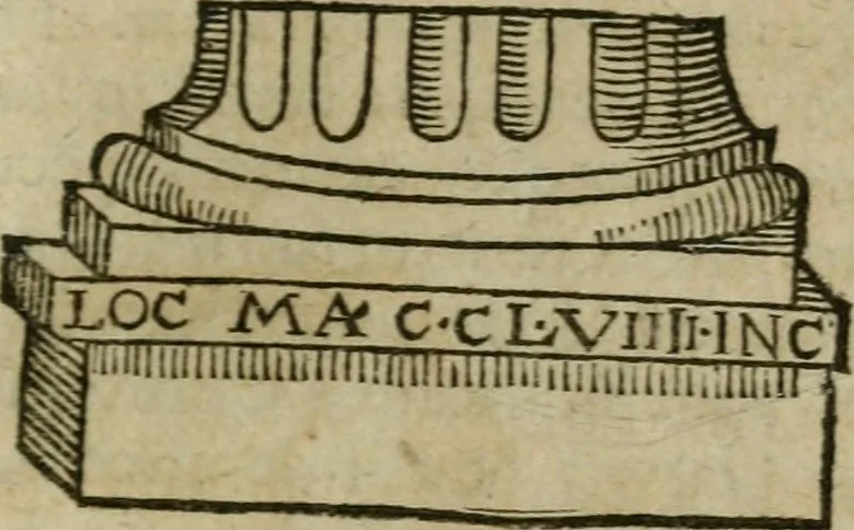 An illustration from Roma subterranea novissima : in qua antiqua christianorum et praecipue martyrum, coemeteria, tituli, monimenta, epitaphia, inscriptiones, ac nobiliora sanctorum sepulchra, tribus libris distincta, fideli enarratione pariter ac graphicis iconibus, ceu gemina face illustrantur : plurimaeque inde res ecclesiasticae declarantur, 1671, leaf 82