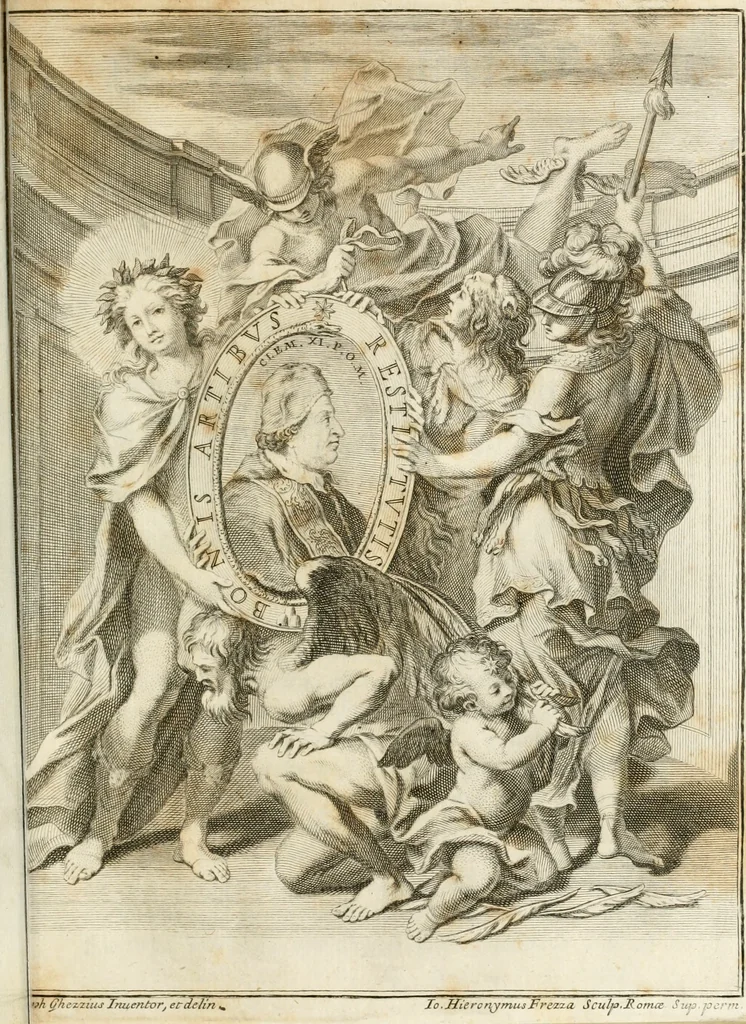 An illustration from Roma, tutrice delle belle arti, pittura, scultura, e architettura : mostrata nel Campidoglio dall'Accademia del disegno il dì 2. ottobre 1710 : essendo principe della medesima il signor cavalier Carlo Maratti, 1710, leaf 4