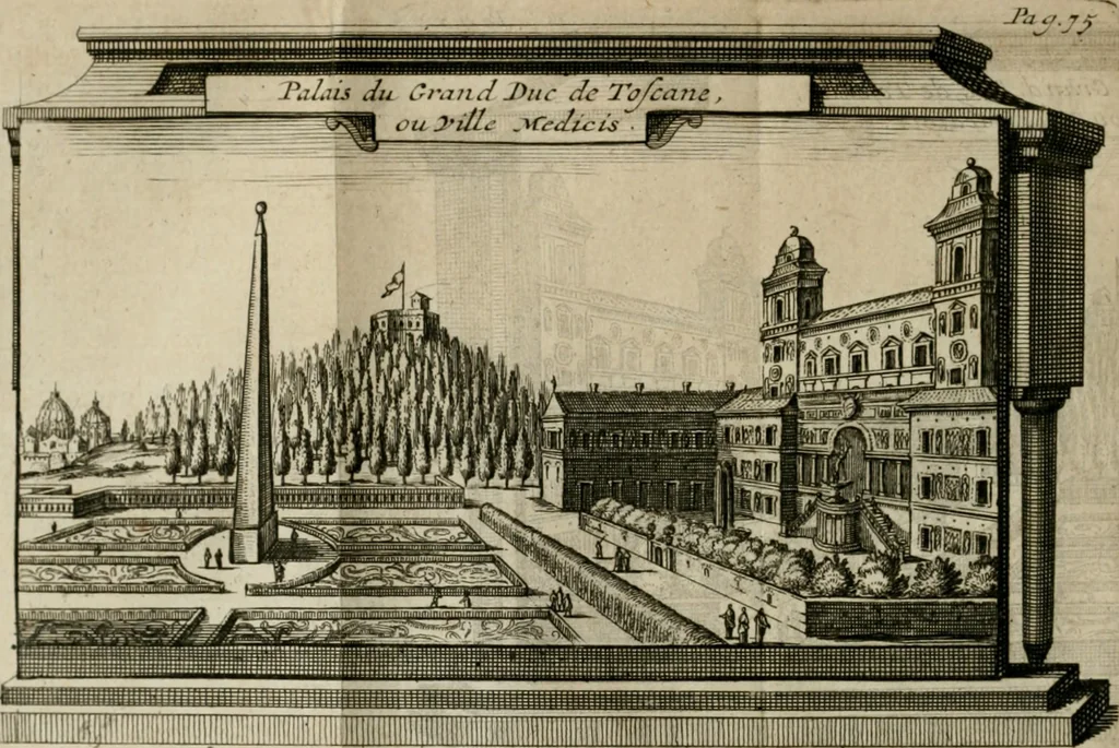 An illustration from Rome moderne : premiére ville de l'Europe : avec toutes ses magnificences et ses delices : nouvellement & très-exactement décrite ... : ce qui est suivi d'une description très-exacte du gouvernement & de l'Etat de Rome, aussi bien que des fonctions publiques du Pape & de tous ceux qui ont des emplois auprès de lui ... : le tout divisé en six tomes, 1713, leaf 121
