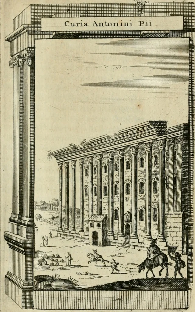 An illustration from Rome moderne : premiére ville de l'Europe : avec toutes ses magnificences et ses delices : nouvellement & très-exactement décrite ... : ce qui est suivi d'une description très-exacte du gouvernement & de l'Etat de Rome, aussi bien que des fonctions publiques du Pape & de tous ceux qui ont des emplois auprès de lui ... : le tout divisé en six tomes, 1713, leaf 192