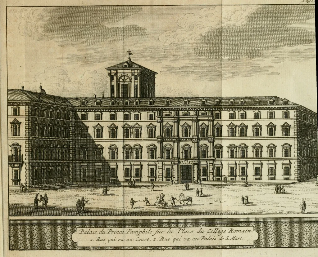 An illustration from Rome moderne : premiére ville de l'Europe : avec toutes ses magnificences et ses delices : nouvellement & très-exactement décrite ... : ce qui est suivi d'une description très-exacte du gouvernement & de l'Etat de Rome, aussi bien que des fonctions publiques du Pape & de tous ceux qui ont des emplois auprès de lui ... : le tout divisé en six tomes, 1713, leaf 282