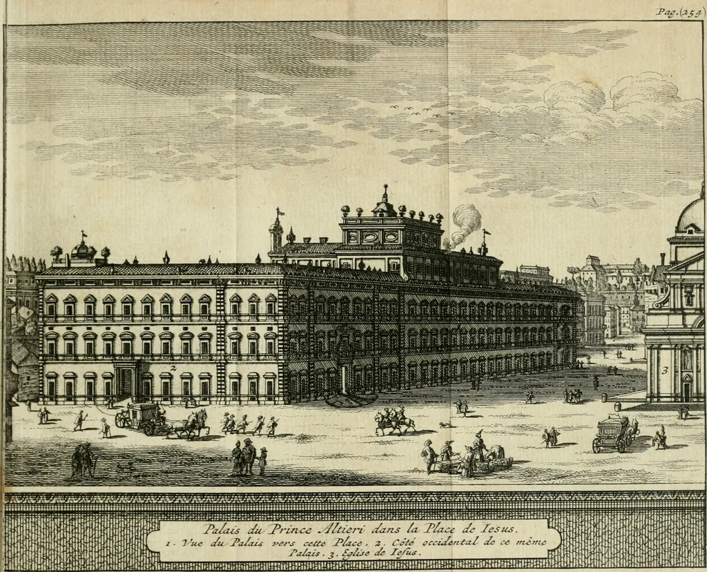 An illustration from Rome moderne : premiére ville de l'Europe : avec toutes ses magnificences et ses delices : nouvellement & très-exactement décrite ... : ce qui est suivi d'une description très-exacte du gouvernement & de l'Etat de Rome, aussi bien que des fonctions publiques du Pape & de tous ceux qui ont des emplois auprès de lui ... : le tout divisé en six tomes, 1713, leaf 312