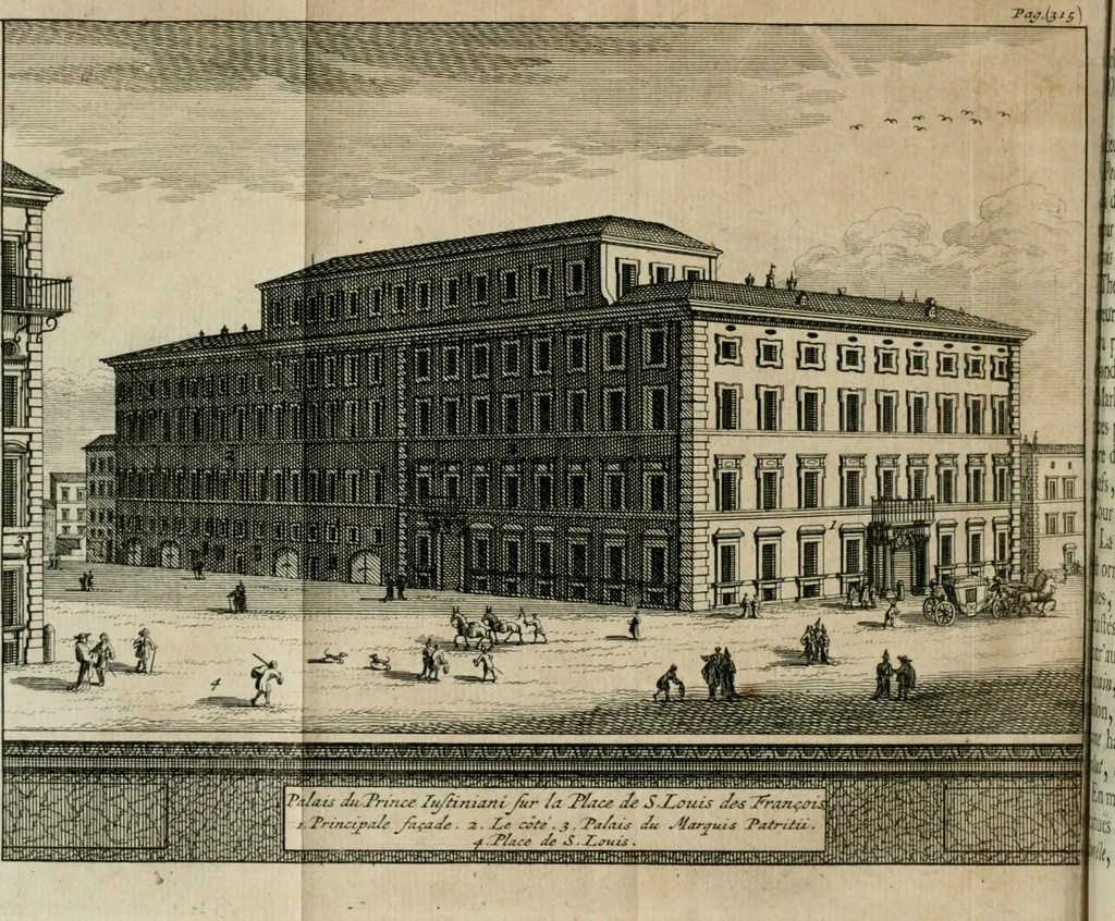 An illustration from Rome moderne : premiére ville de l'Europe : avec toutes ses magnificences et ses delices : nouvellement & très-exactement décrite ... : ce qui est suivi d'une description très-exacte du gouvernement & de l'Etat de Rome, aussi bien que des fonctions publiques du Pape & de tous ceux qui ont des emplois auprès de lui ... : le tout divisé en six tomes, 1713, leaf 381
