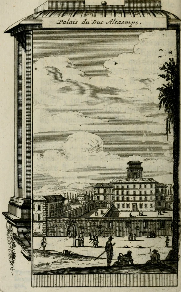 An illustration from Rome moderne : premiére ville de l'Europe : avec toutes ses magnificences et ses delices : nouvellement & très-exactement décrite ... : ce qui est suivi d'une description très-exacte du gouvernement & de l'Etat de Rome, aussi bien que des fonctions publiques du Pape & de tous ceux qui ont des emplois auprès de lui ... : le tout divisé en six tomes, 1713, leaf 473