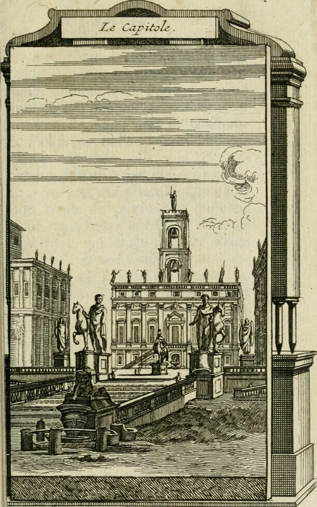 An illustration from Rome moderne : premiére ville de l'Europe : avec toutes ses magnificences et ses delices : nouvellement & très-exactement décrite ... : ce qui est suivi d'une description très-exacte du gouvernement & de l'Etat de Rome, aussi bien que des fonctions publiques du Pape & de tous ceux qui ont des emplois auprès de lui ... : le tout divisé en six tomes, 1713, leaf 580