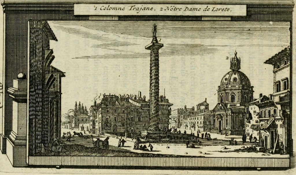 An illustration from Rome moderne : premiére ville de l'Europe : avec toutes ses magnificences et ses delices : nouvellement & très-exactement décrite ... : ce qui est suivi d'une description très-exacte du gouvernement & de l'Etat de Rome, aussi bien que des fonctions publiques du Pape & de tous ceux qui ont des emplois auprès de lui ... : le tout divisé en six tomes, 1713, leaf 12
