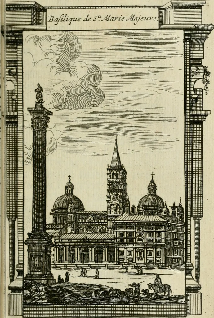 An illustration from Rome moderne : premiére ville de l'Europe : avec toutes ses magnificences et ses delices : nouvellement & très-exactement décrite ... : ce qui est suivi d'une description très-exacte du gouvernement & de l'Etat de Rome, aussi bien que des fonctions publiques du Pape & de tous ceux qui ont des emplois auprès de lui ... : le tout divisé en six tomes, 1713, leaf 130