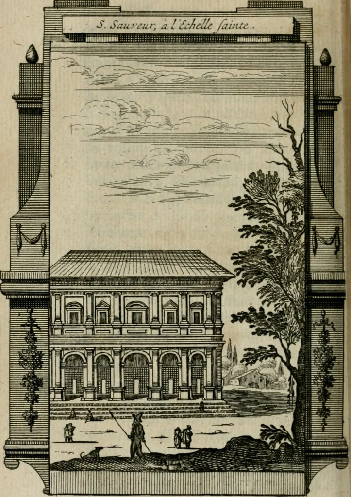 An illustration from Rome moderne : premiére ville de l'Europe : avec toutes ses magnificences et ses delices : nouvellement & très-exactement décrite ... : ce qui est suivi d'une description très-exacte du gouvernement & de l'Etat de Rome, aussi bien que des fonctions publiques du Pape & de tous ceux qui ont des emplois auprès de lui ... : le tout divisé en six tomes, 1713, leaf 191