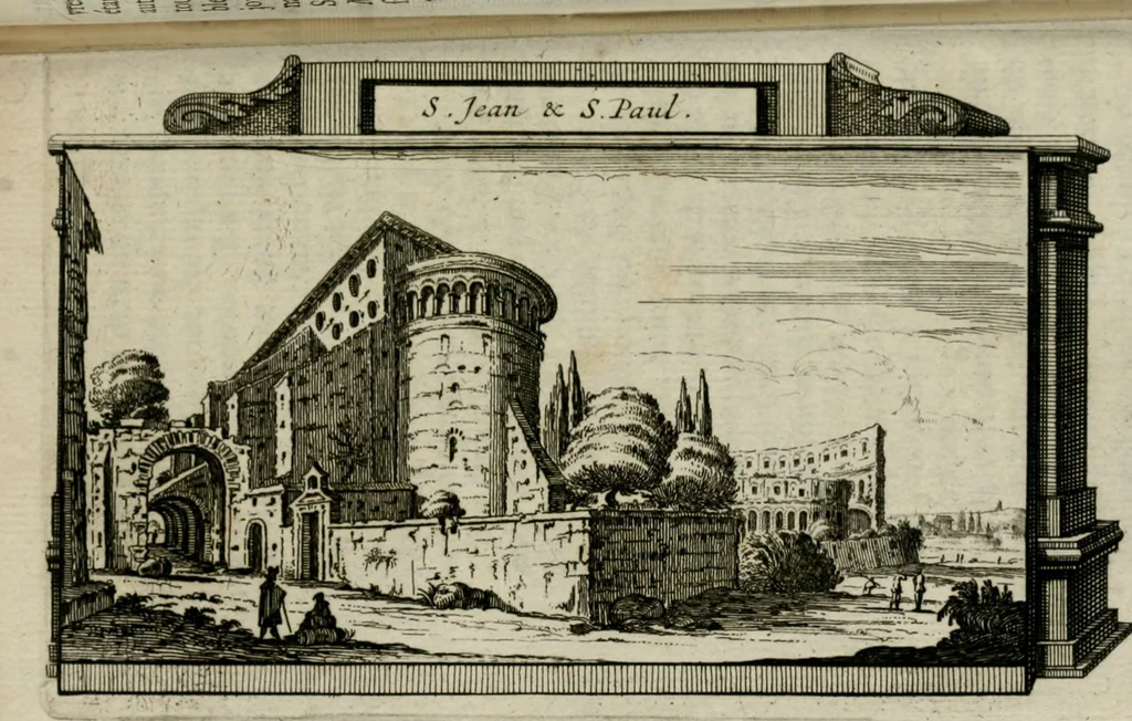 An illustration from Rome moderne : premiére ville de l'Europe : avec toutes ses magnificences et ses delices : nouvellement & très-exactement décrite ... : ce qui est suivi d'une description très-exacte du gouvernement & de l'Etat de Rome, aussi bien que des fonctions publiques du Pape & de tous ceux qui ont des emplois auprès de lui ... : le tout divisé en six tomes, 1713, leaf 287
