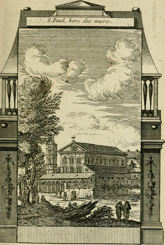 An illustration from Rome moderne : premiére ville de l'Europe : avec toutes ses magnificences et ses delices : nouvellement & très-exactement décrite ... : ce qui est suivi d'une description très-exacte du gouvernement & de l'Etat de Rome, aussi bien que des fonctions publiques du Pape & de tous ceux qui ont des emplois auprès de lui ... : le tout divisé en six tomes, 1713, leaf 312