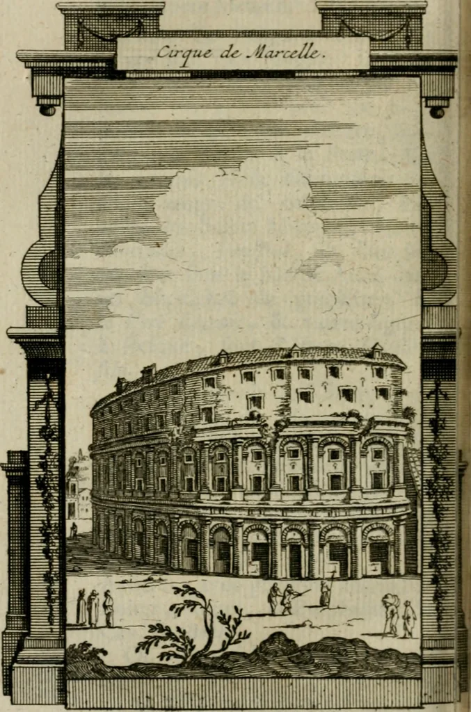 An illustration from Rome moderne : premiére ville de l'Europe : avec toutes ses magnificences et ses delices : nouvellement & très-exactement décrite ... : ce qui est suivi d'une description très-exacte du gouvernement & de l'Etat de Rome, aussi bien que des fonctions publiques du Pape & de tous ceux qui ont des emplois auprès de lui ... : le tout divisé en six tomes, 1713, leaf 355